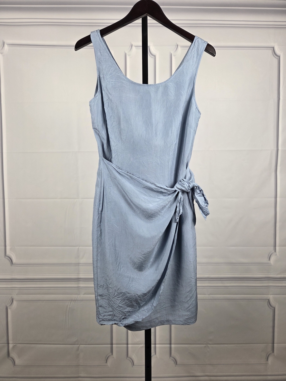 100% Silk - Light Blue Sleeveless Tie-Waist Dress